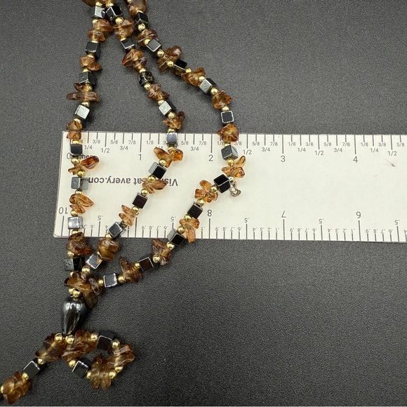 Hematite and Faux Amber Beaded Necklace - Picture 5 of 13